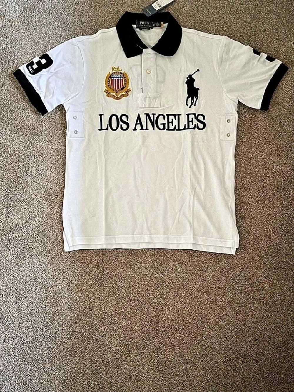 Polo Ralph Lauren Classic Fit Los Angeles Mesh Polo Shirt White & Black